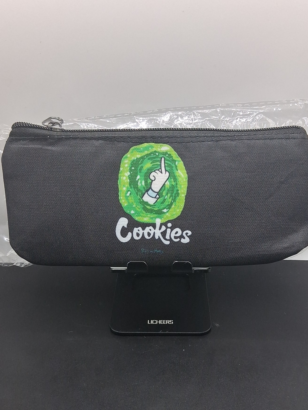 Black Zippered Pouch with Green Portal Graphic